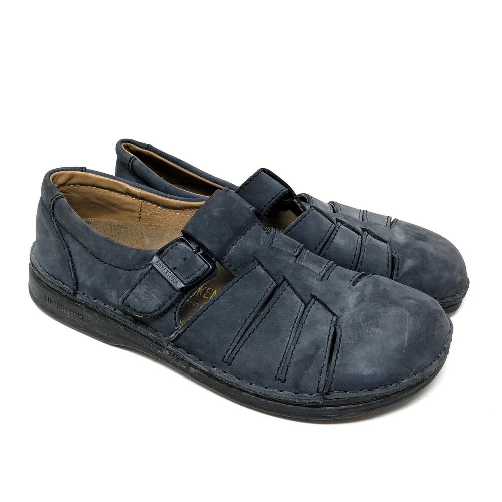 Birkenstock Womens 11 Mens 9 Madeira Fisherman Shoes Navy Blue Leather Buckle
